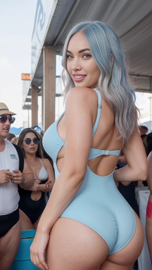 Megan Fox's eye color is blue, 40 years old white-haired mature lady smiling, fat butt, big butt, wide butt, round butt, big ass, everyone is dancing at the WORLD'S LARGEST MUSIC FESTIVAL, crazy mixed entertainment environment, beach clothes, nightlife, drinks, everyone is happy!!! PASUXI Custom Logo Sexy Women One Piece Swimsuit Female Seamless Swimsuit Beachwear Bathing Suit Bikini Set