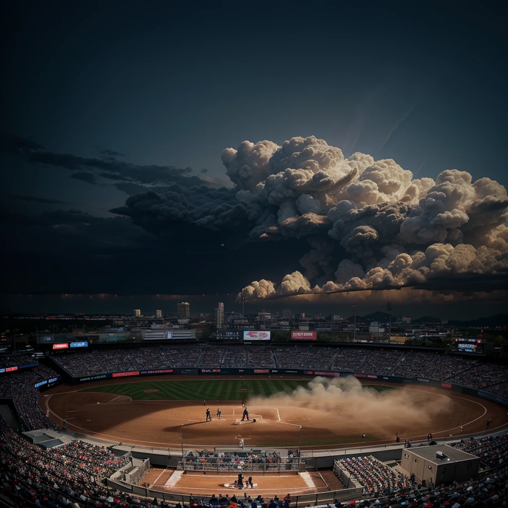 Sports Poster Template, Baseball Digital Background, Baseball Backdrop, At night, thunder, lightning, fog, smoke clouds, smoke overlay