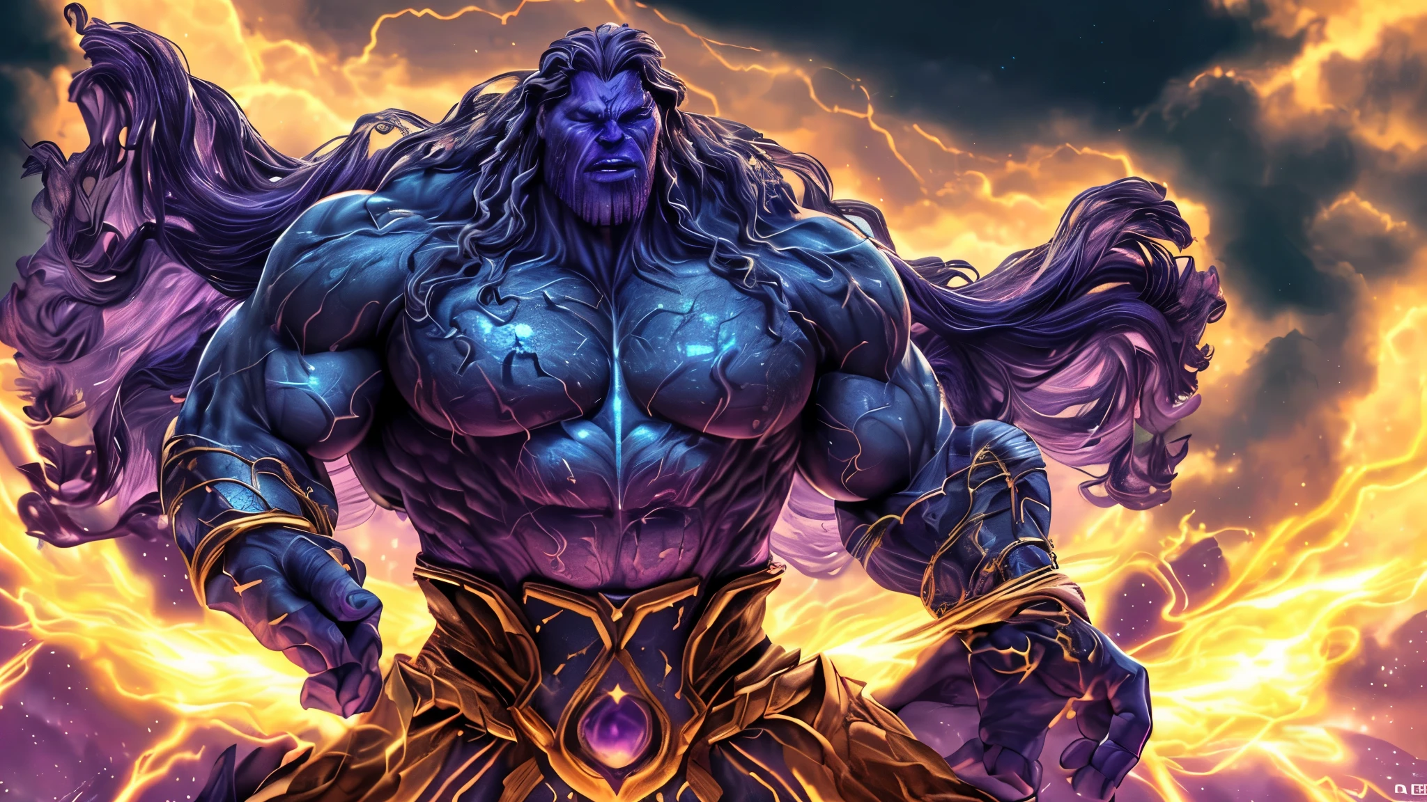 a majestic powerful thanos from marvel universe, the ultimate god of gods, radiating cosmic energy and supreme authority, awe-inspiring presence, towering over the universe, unmatched strength divine magnitude, extremely detailed face, hyperrealistic, cinematic lighting, dramatic chiaroscuro, epic scale, moody dramatic colors, glowing cosmic energy, godlike power, penetrating gaze, jaw-dropping, (best quality,4k,8k,highres,masterpiece:1.2),ultra-detailed,(realistic,photorealistic,photo-realistic:1.37)