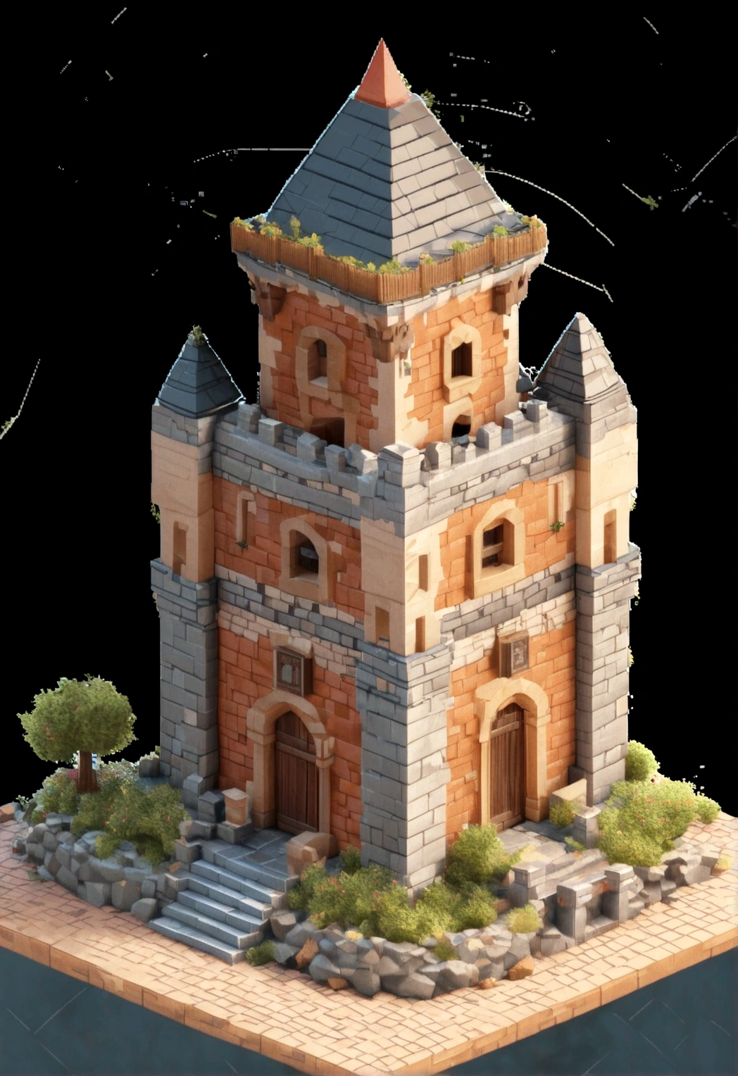 a close up of a small castle with a tree on top, isometric view of a wizard tower, giant medieval tower concept art, wizard tower, high quality voxel art, wizard's tower, isometric voxel art, fantasy building, 3 d render stylized, tower, isometric voxel, the great marble wizards tower, polycount contest winner