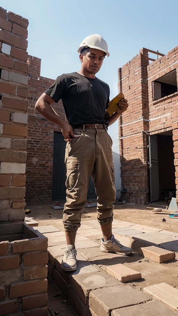 A structure under construction with bricks being laid one by one. A person, dressed like a builder, adds bricks to the structure, symbolizing the small daily efforts that build the future.