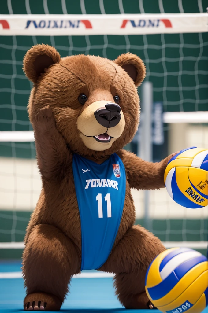 cartoon bear playing volleyball