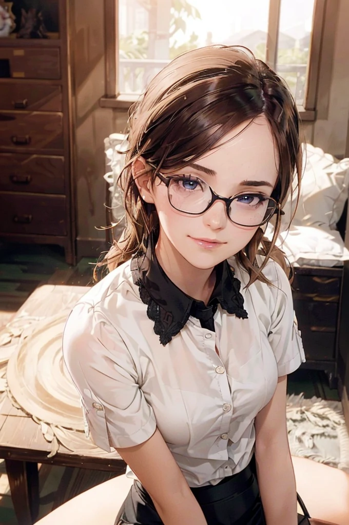 Masterpiece, 最high quality, high quality, High resolution, high quality texture, high quality shadows, High resolution, Beautiful details, Detailed CG, Detailed Texture, Realistic representation of face, Realistic, colorful, delicate, Cinematic Light, Side light, Lens flare, Ray Tracing, sharp concentrated, (1 Girl,concentrated:1.3), ( Intricate details, compensate, PureErosFaceV1:0.5), (細部まで美しいdelicateな顔, 緻密で美しいdelicateな瞳, Perfect Facial Proportions, Dense skin, Optimal ratio of four fingers to one thumb,Unified 8k wallpaper, Arms under chest, Modest chest, Wide Hips, Smooth upper abdomen, 35 years old, blue eyes, glasses, air fortress hair, blonde hair, house wife, the gaze of true love, lips of temptation, A look full of compassion ,a smile full of love, i love you, Acting lovey-dovey, I love you so much I'm crazy,

cabin attendant uniform,white blouse,tight fitting black skirt,black stockings, excellent secretary ,working as a secretary, wooden desk, wooden chair