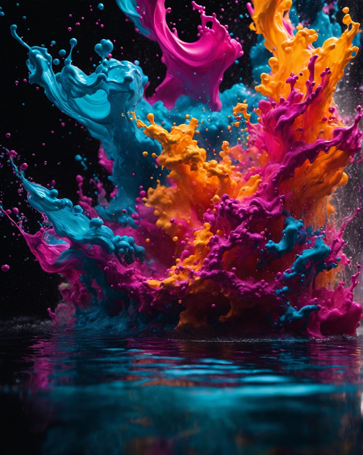 Colorful fluorescent ink dissolves in water., Cinematic shot + Dynamic configuration, 信じられないほどdetailed, sharp, detailed + Exquisite detail + Professional Lighting, Cinema Lighting + 35mm + Anamorphic + Lightroom + Cinematography + Bokeh + Lens flare + Film Grain + high resolution + 8K + Roger Deakins, ((Cinematic))