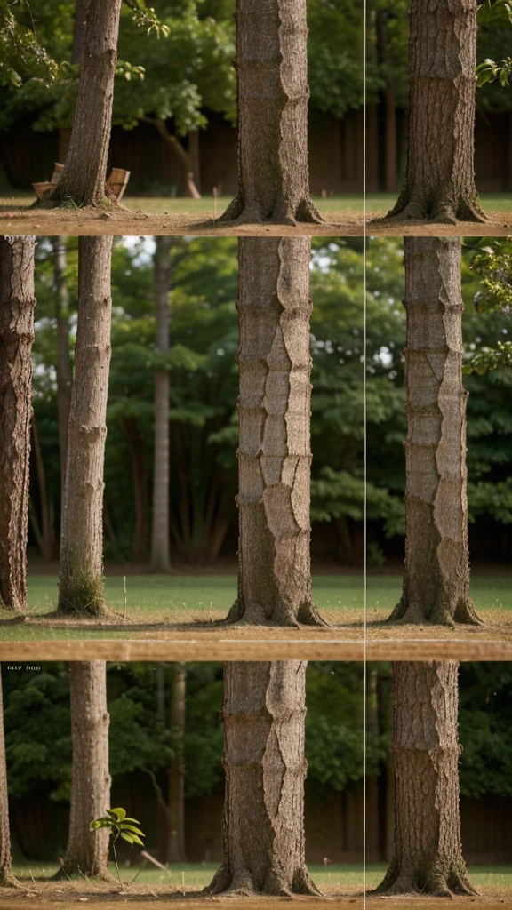 tree with cracks, another with straight cracks and another with triangular cracks