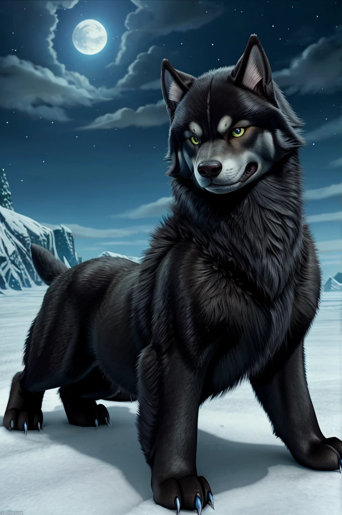 Doogle a malamute in form of night fury from the movie how to train your dragon