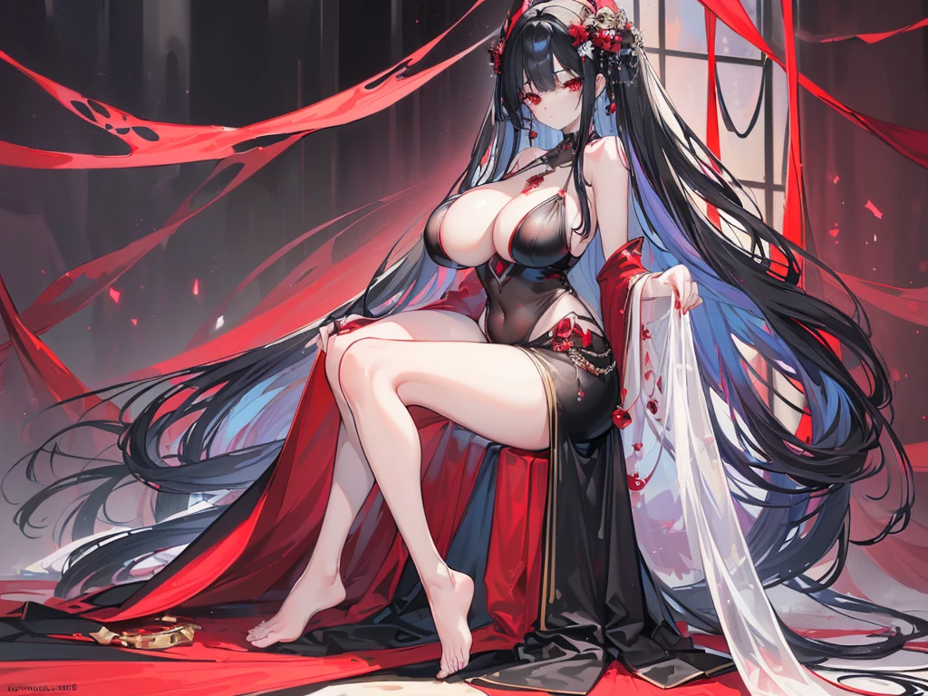 (Exquisite eyes),(Clear and beautiful eyes:1.61),masterpiece, ung girl,(Black clothes and some red gems), Black long hair, (She has a huge red gem on her chest), Good Hand,((The Havoc of StarCraft)),full-body shot,Fighting Stance,(Red Eyes:1.466),short and small,(Very big breasts:1.35),(Pretty Face),(full-body shot:1.33),Beautiful hands