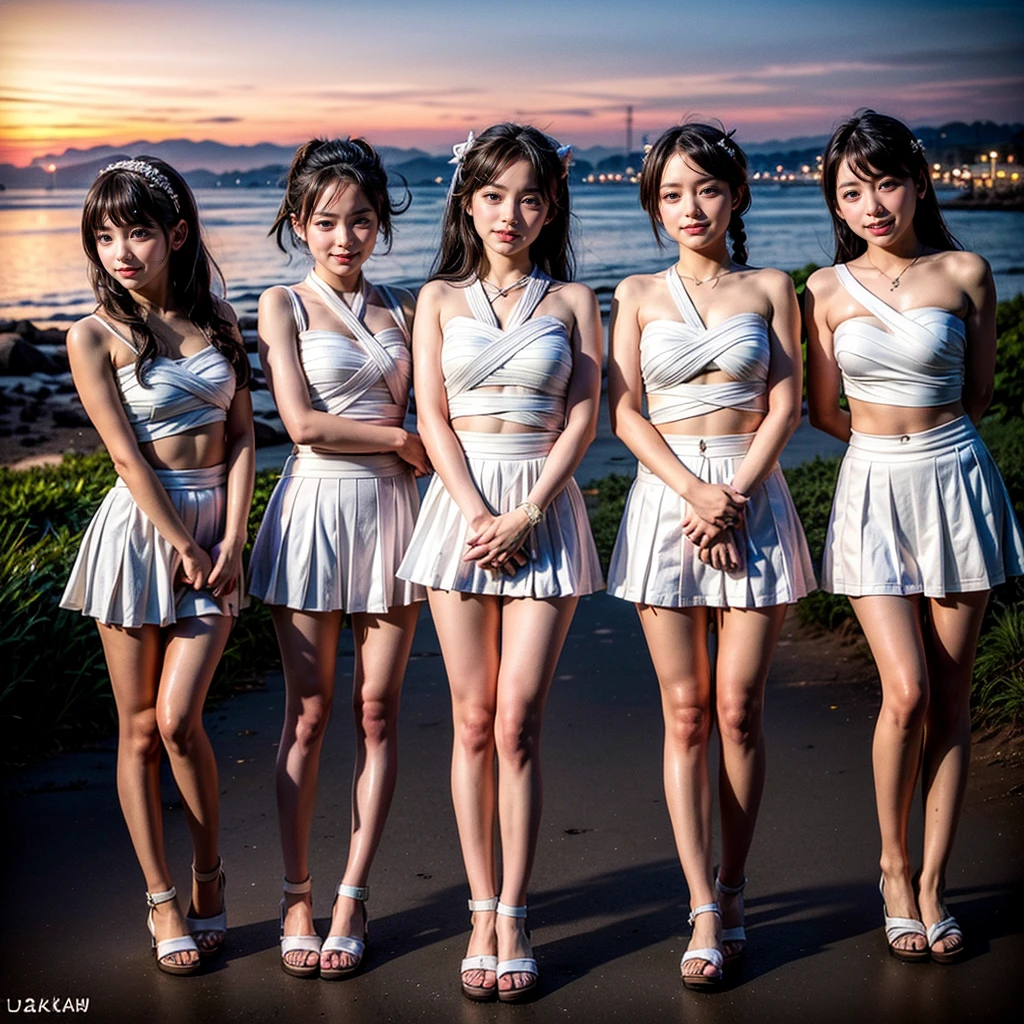 ((ExtremelyDetailed (12 KAWAII Girls in a row:1.37) at Dusk Enoshima Beach)), (masterpiece 8K TopQuality) (CommercialPhoto:1.37), {(Standing Full Body:1.2)|(from below:1.2)}, Different types of hair colors, {School Uniform|naked bandage|tutu}, PUNIPUNI, Joyful Expressions LifeLike Rendering, PerfectLighting, (Upskirt:0.22), [RainbowColorHorizon]
