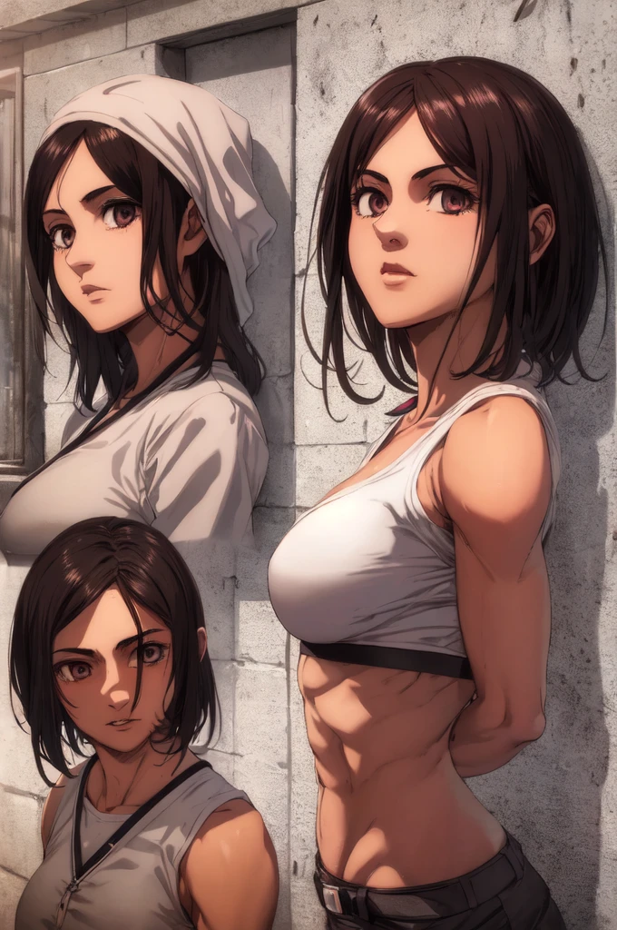 1girl,ultra high details, ultra high auality,(highly detailed face)1.2,(high quality of face)1.3,Mikasa Ackerman,highly detailed abs,perfect female anatomy, best quality of shadows,highly detailed muscles,beautiful face,volume shadows