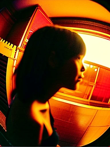 , watch the viewer, real, one girl, small face, , cowboy shot, (fisheye), narrow and dirty room, cotton panties, Japan old red light district, (((prostitute)), ((night)),