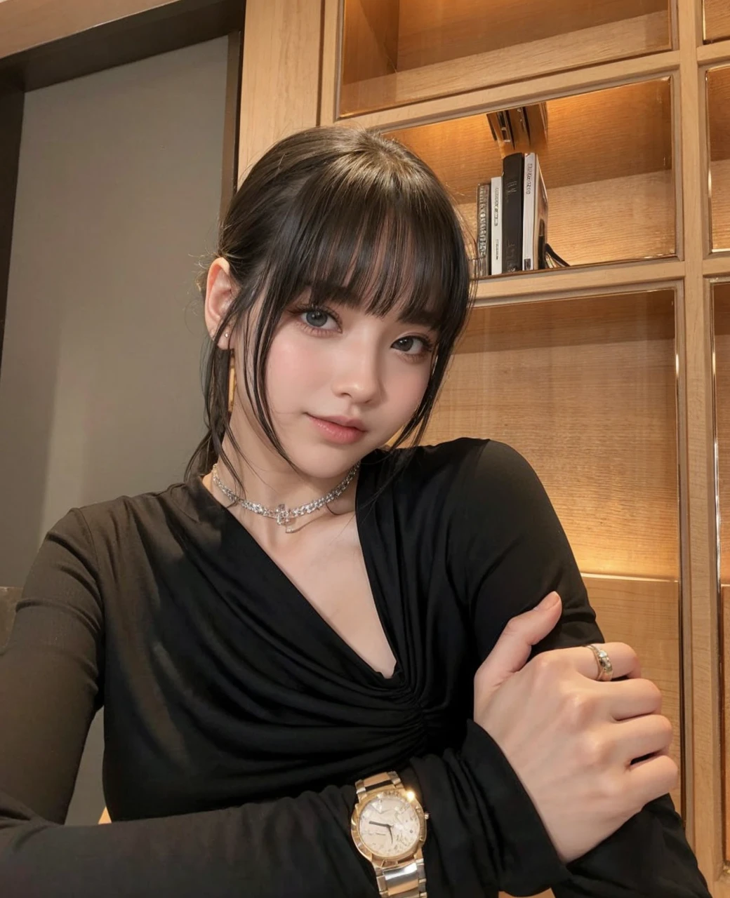 A woman in black clothes