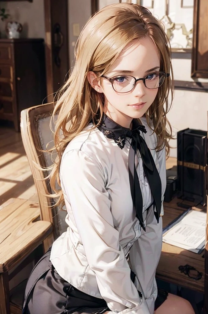 Masterpiece, 最high quality, high quality, High resolution, high quality texture, high quality shadows, High resolution, Beautiful details, Detailed CG, Detailed Texture, Realistic representation of face, Realistic, colorful, delicate, Cinematic Light, Side light, Lens flare, Ray Tracing, sharp concentrated, (1 Girl,concentrated:1.3), ( Intricate details, compensate, PureErosFaceV1:0.5), (細部まで美しいdelicateな顔, 緻密で美しいdelicateな瞳, Perfect Facial Proportions, Dense skin, Optimal ratio of four fingers to one thumb,Unified 8k wallpaper, Arms under chest, Modest chest, Wide Hips, Smooth upper abdomen, 35 years old, blue eyes, glasses, air fortress hair, blonde hair, house wife, the gaze of true love, lips of temptation, A look full of compassion ,a smile full of love, i love you, Acting lovey-dovey, I love you so much I'm crazy,
cabin attendant uniform,white blouse,tight fitting black skirt,black stockings, excellent secretary ,working as a secretary, wooden desk, wooden chair