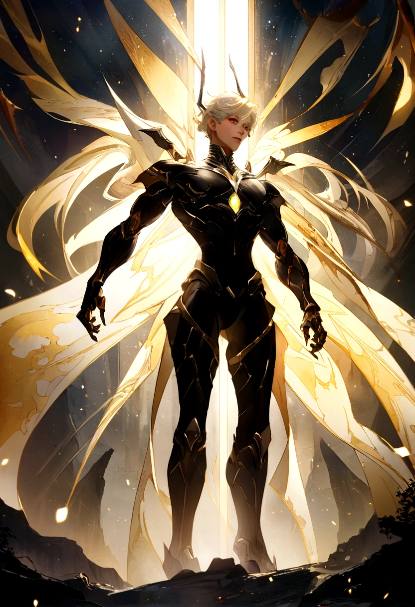 man fallen angel, Des yeux clairs brillants, Biomechanical, odd, flippant, cauchemardesque, Very bright colors, Light particles, with bright light, Mshiff, Art du papier peint, UHD wallpaper