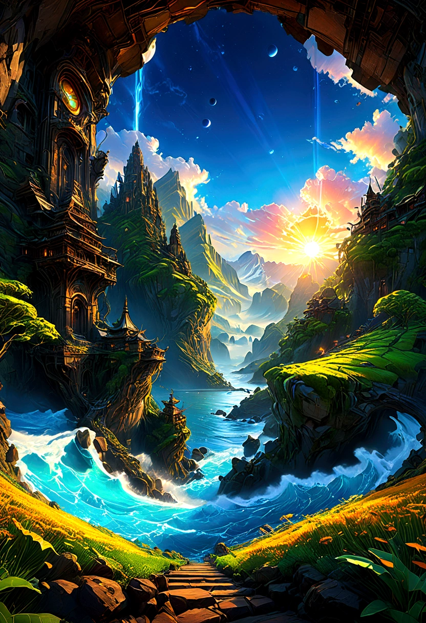 Sunrise Time, by Max_Rive and Ryan_Dyar, octane render, kodak style, best quality, masterpiece, very aesthetic, perfect composition, intricate details, ultra-detailed