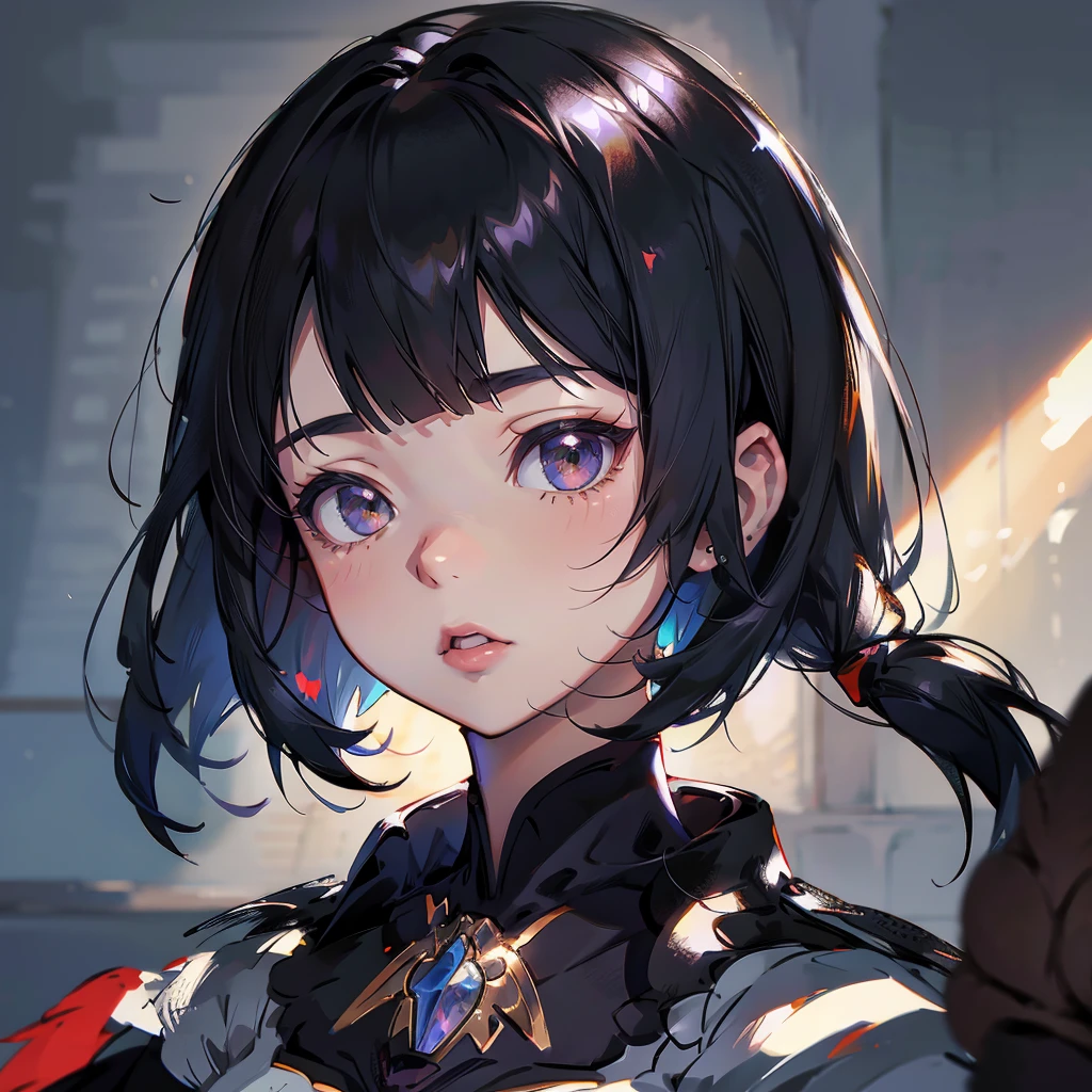 pintura de uma mulher with black hair e blusa preta, Ilya Kuvshinov face, Ilya Kuvshinov. 4K, Ilya Kuvshinov style, Kuvshinov Ilya, kuvshinov, detailed portrait of anime girl, with black hair, cute anime portrait, anime style portrait, digital anime art