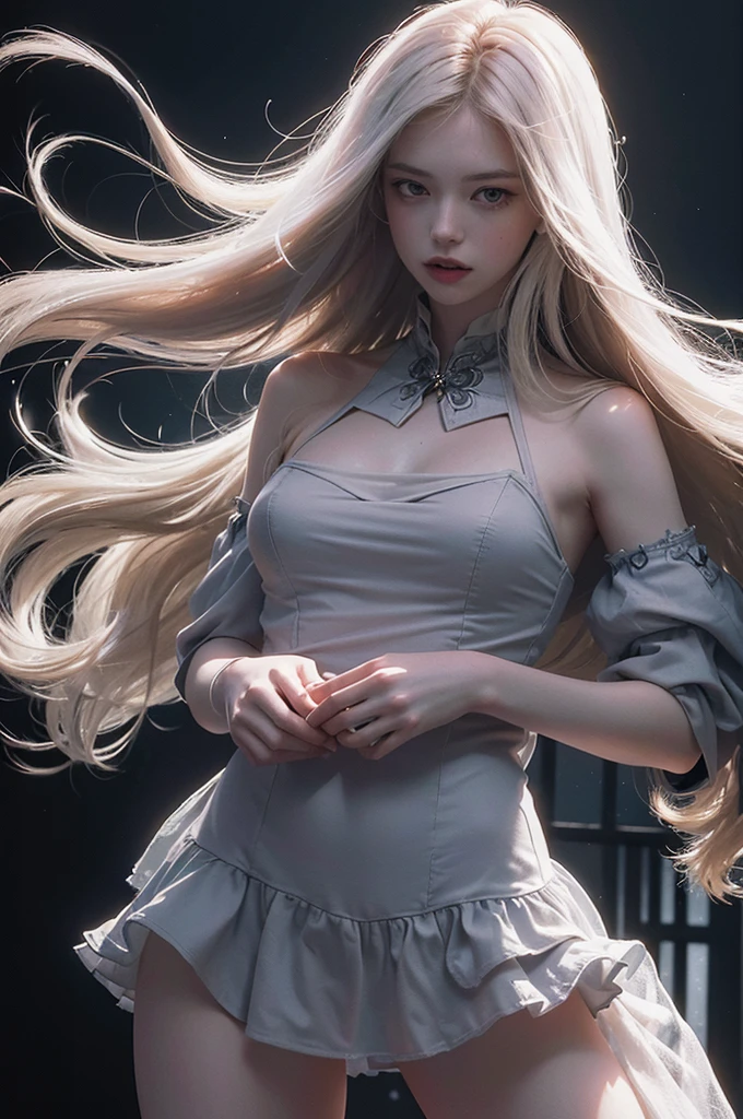 ((For the world,You may be alone,But for someone,You could be the whole world, paradox, Adrian Genius, Jenny Savile, Edward Hope, The Dark Arts of James Jean, Takato Yamamoto)),(RAW photos, best quality), ((Nostalgia,1980s Style)),(A girl with a literary atmosphere:1.2),(Practical, photo-Practical:1.3), Extremely refined, Astonishing, Fine details, masterpiece, Extremely detailed, high resolution,Best Illustration Award, The best shadow,complex,Depth of Field,1 Girl,(Long legs:1.4),Long hair,Messy hair,((((Low profile,Dark scenes,Dark)))),fat,(((Soft lighting:1.4))),(Pale skin:1.4),(Shy laugh),(angle),Clear focus, Volumetric Fog, 8K Ultra HD, Digital SLR Camera, high quality,( Film Grain:1.4), Fuji XT3,(Looking at the audience)