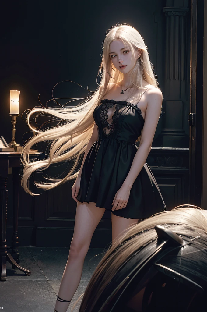 ((For the world,You may be alone,But for someone,You could be the whole world, paradox, Adrian Genius, Jenny Savile, Edward Hope, The Dark Arts of James Jean, Takato Yamamoto)),(RAW photos, best quality), ((Nostalgia,1980s Style)),(A girl with a literary atmosphere:1.2),(Practical, photo-Practical:1.3), Extremely refined, Astonishing, Fine details, masterpiece, Extremely detailed, high resolution,Best Illustration Award, The best shadow,complex,Depth of Field,1 Girl,(Long legs:1.4),Long hair,Messy hair,((((Low profile,Dark scenes,Dark)))),fat,(((Soft lighting:1.4))),(Pale skin:1.4),(Shy laugh),(angle),Clear focus, Volumetric Fog, 8K Ultra HD, Digital SLR Camera, high quality,( Film Grain:1.4), Fuji XT3,(Looking at the audience)