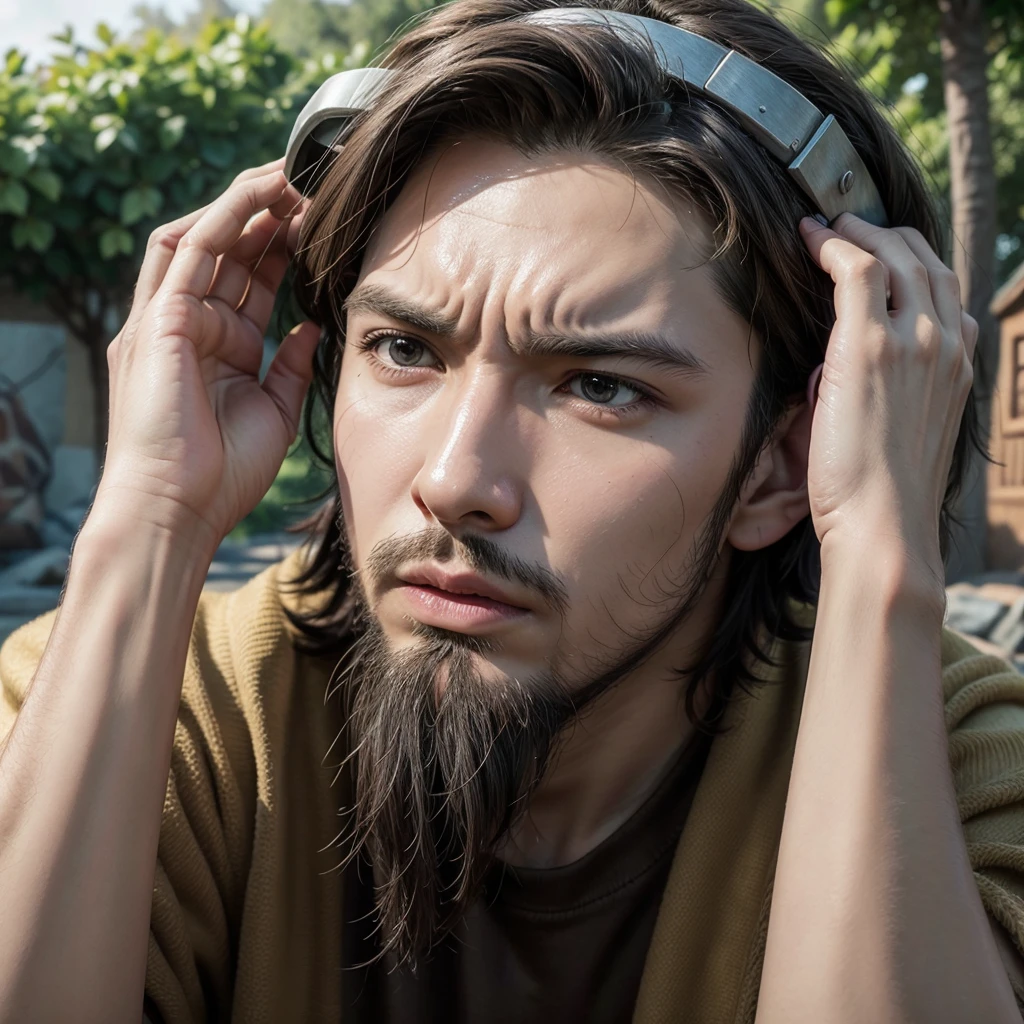create an image of the giant clash of clans character covering his ears