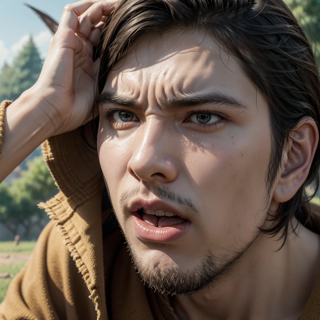 create an image of the giant clash of clans character covering his ears