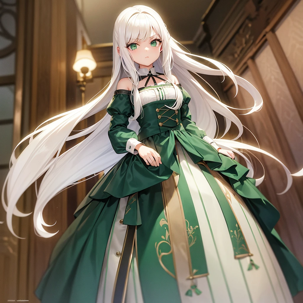 Traduzir textos com a câmera
A beautiful and cute girl, young and short, with long white hair, green eyes, scared, 20th century outfit