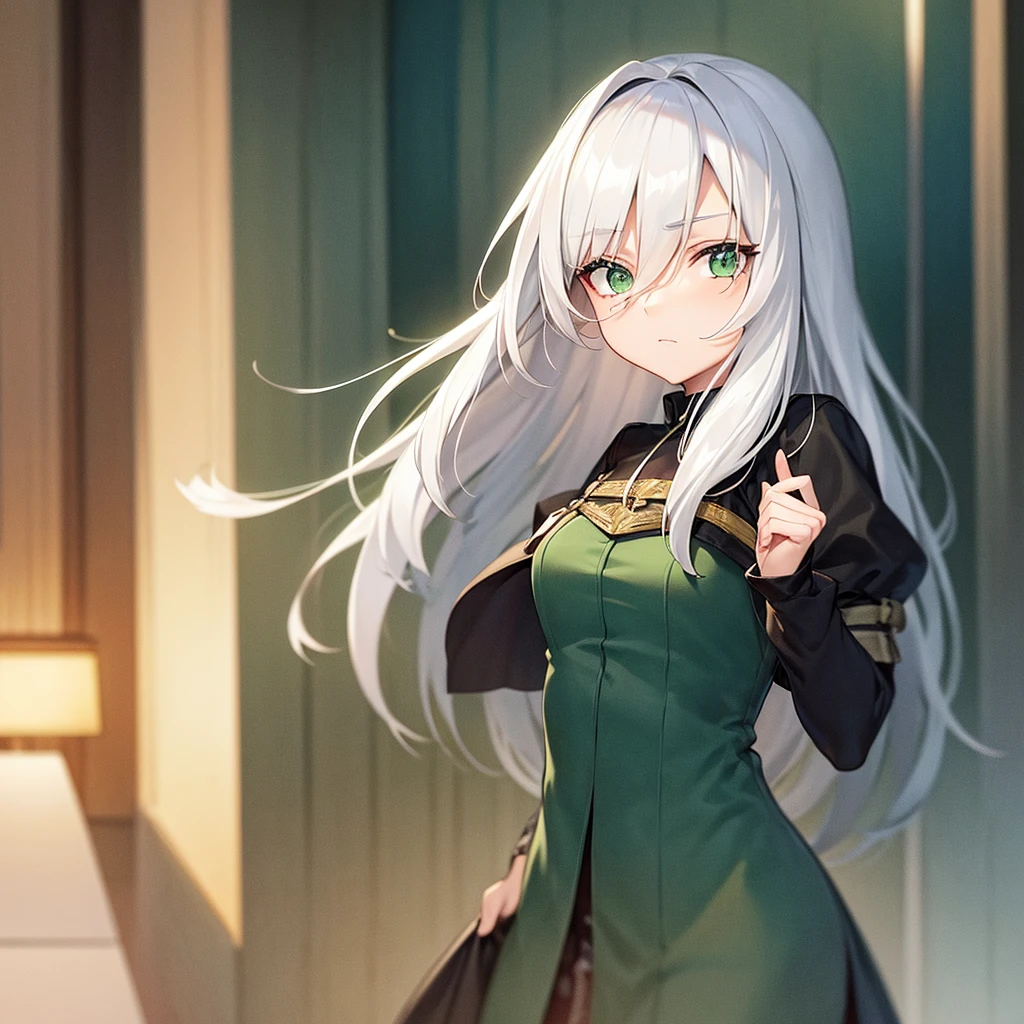 Traduzir textos com a câmera
A beautiful and cute girl, young and short, with long white hair, green eyes, scared, 20th century outfit