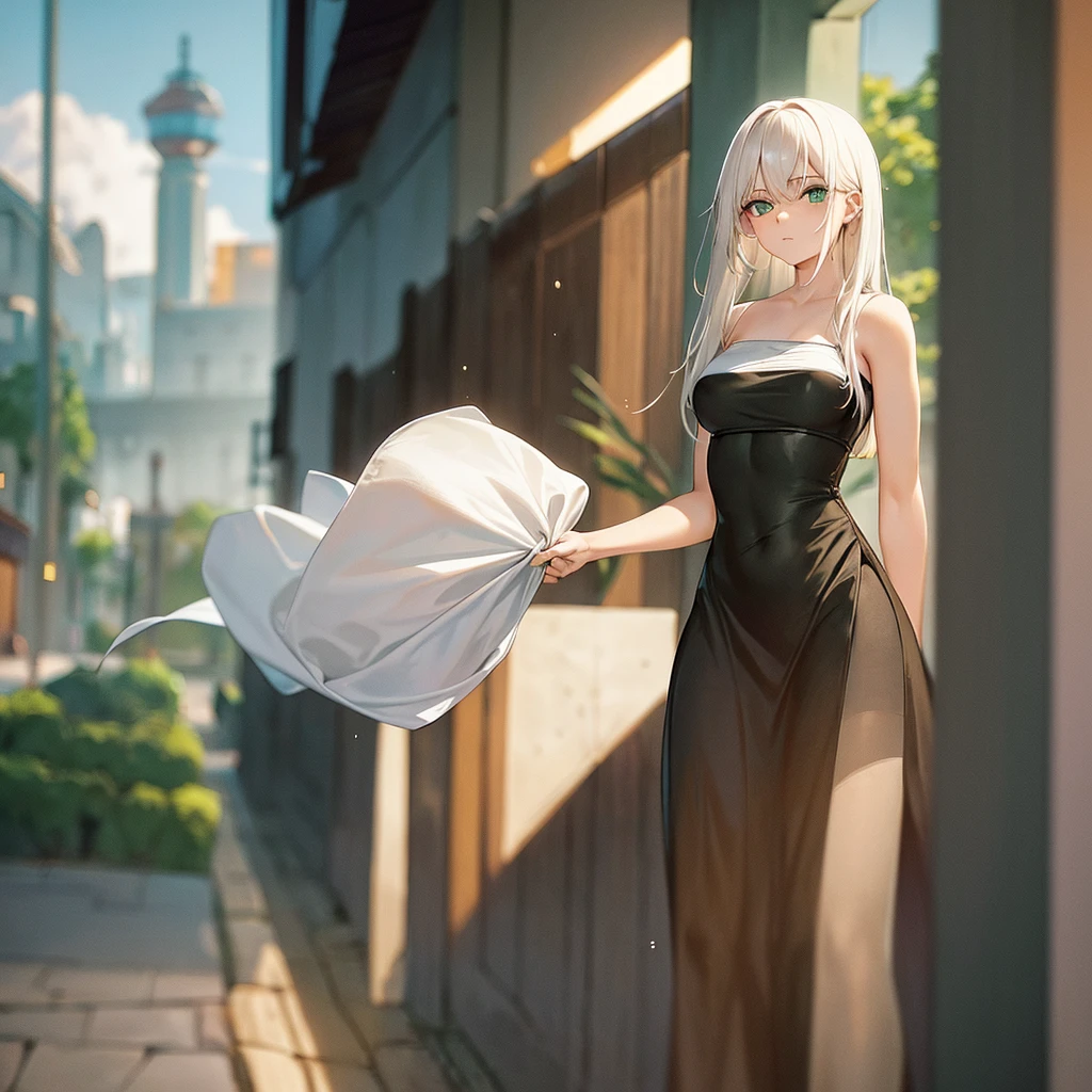 Traduzir textos com a câmera
A beautiful and cute girl, young and short, with long white hair, green eyes, scared, 20th century outfit, one girl