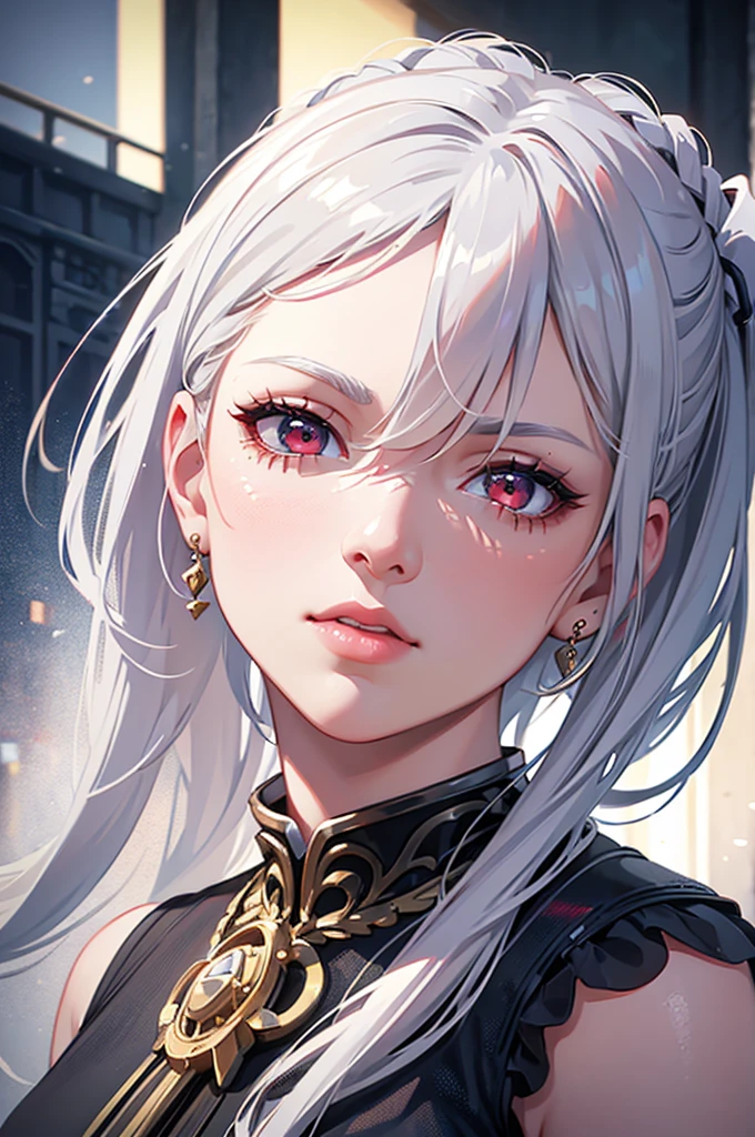 1girl, ponytail white hair, red eyes, beautiful detailed eyes, beautiful detailed lips, extremely detailed face, long eyelashes,pajama, bed, landscape, (best quality,4k,8k,highres,masterpiece:1.2),ultra-detailed,(realistic,photorealistic,photo-realistic:1.37),HDR,UHD,studio lighting,ultra-fine painting,sharp focus,physically-based rendering,extreme detail description,professional,vivid colors,bokeh,photographic