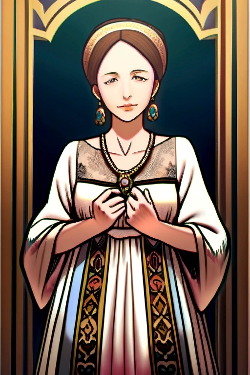 Senior peasant woman wearing a floral dress with antique Latin attire