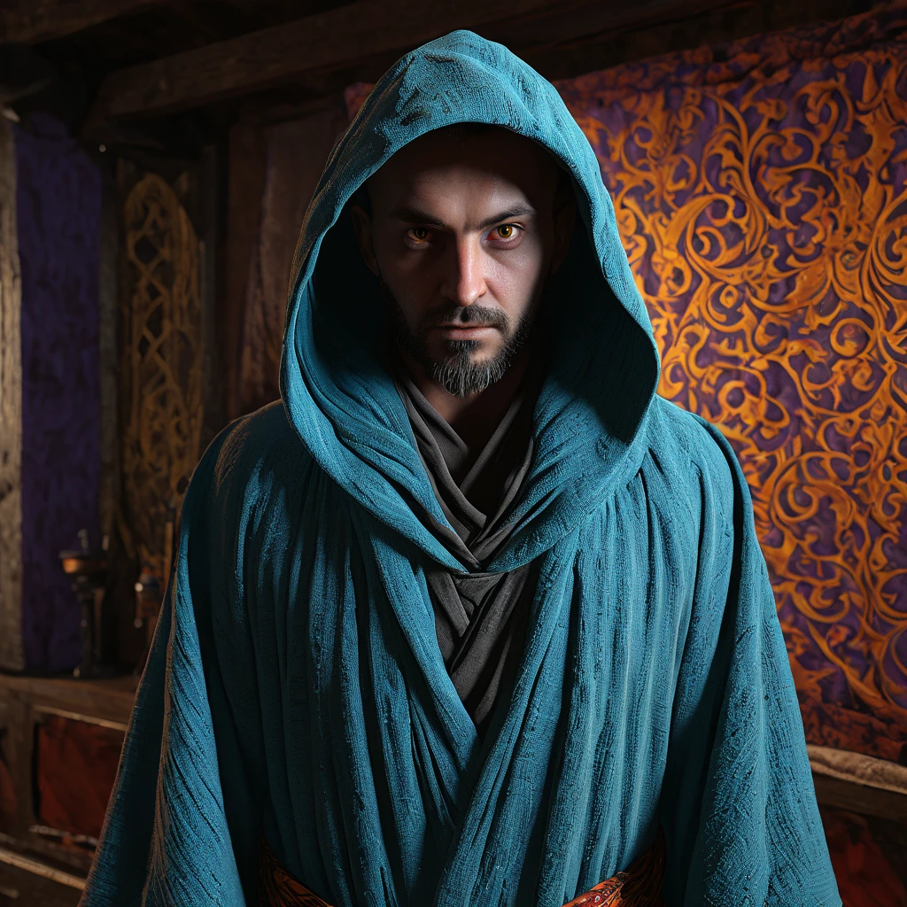 Cat eye illusion, highly detailed, Occult, magic, crossdismissociation, tattered cloth robes, substance 3d painter, PBR textures, Physical based rendering, cinematic, hyper realism, high detail, octane render, unreal engine, 8k, Vibrant colors, Smooth gradients, High contrast, depth of field, aperture