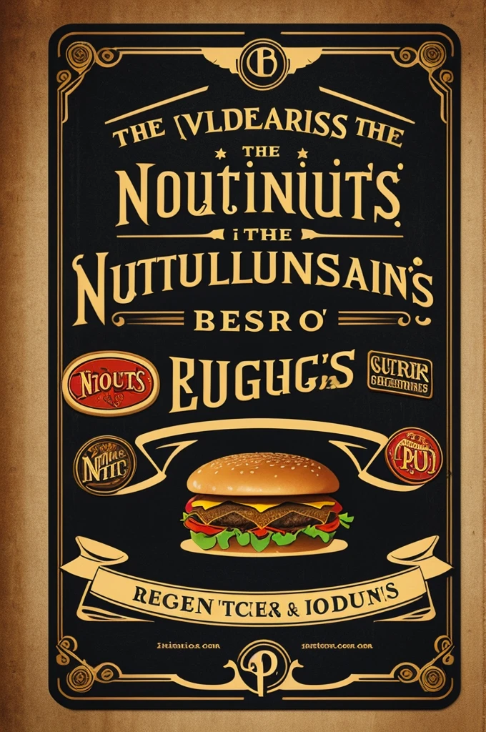 Create a logo for a restaurant with the following text:"THE NOCTURNS" in vintage font, evoking a sense of nostalgia and authenticity.Include subtitles "Burger, Hot Potato and Sweets" in a complementary source, simpler, so as not to distract from the main name.