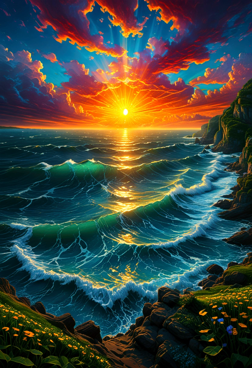 Sunrise Time, sun, by Piotr Jaboński, best quality, masterpiece, very aesthetic, perfect composition, intricate details, ultra-detailed