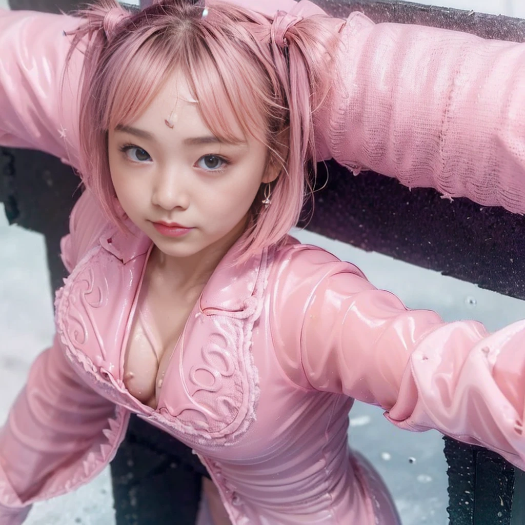Highest quality,masterpiece,Ultra-high resolution, Very detailed, 8K,a beautiful Japanese woman:1.5, ((Crucifixion)), Small face,((クロスにCrucifixionにされた女性:1.5, Breast Augmentation Surgery)), (Detailed pink magical girl heroine slime-like outfit:1.5), Very pleasant look、 Very detailedな臭い脇の下