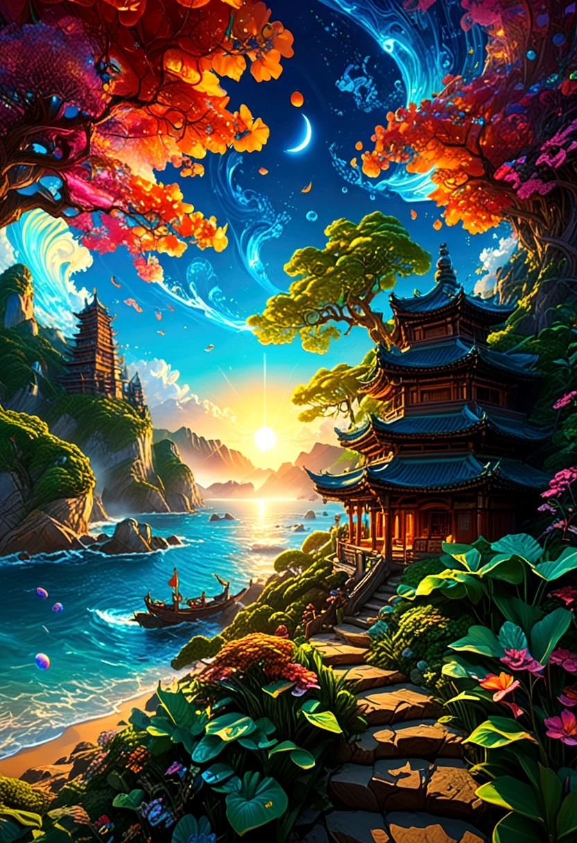 Sunrise Time, sun, by Michael Breitung and Ryan_Yee, best quality, masterpiece, very aesthetic, perfect composition, intricate details, ultra-detailed