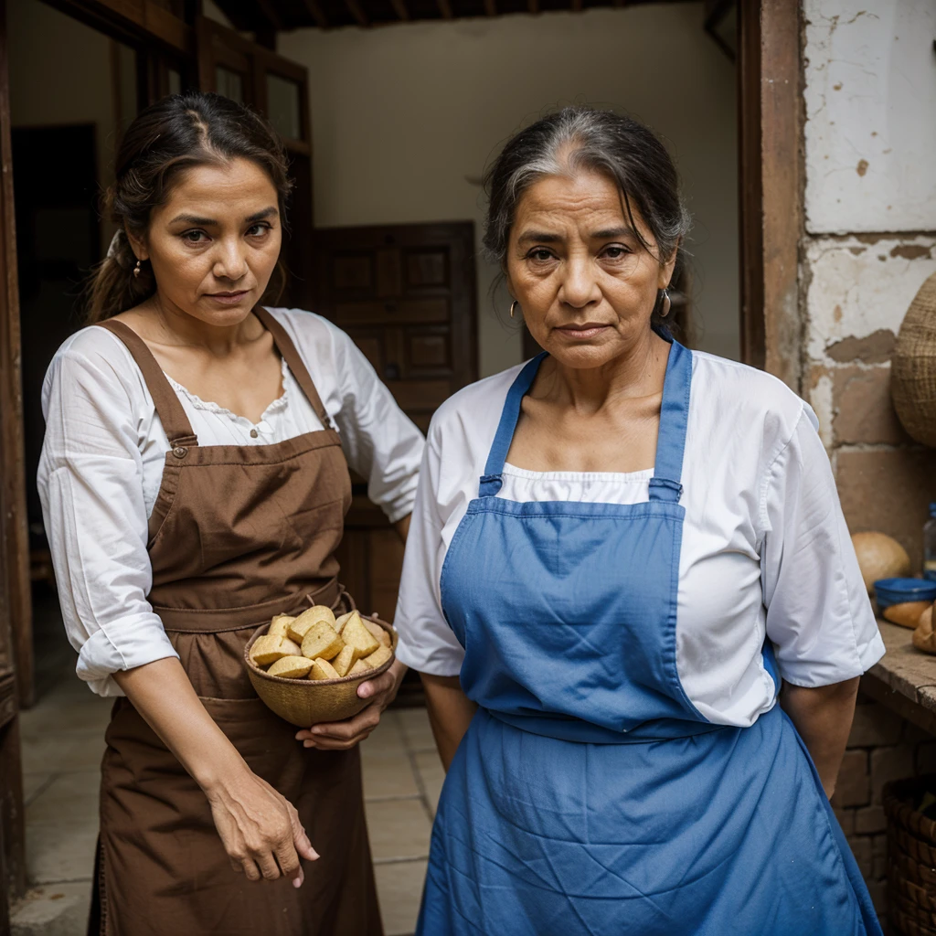 An elderly peasant woman runs a canteen and her elderly peasant husband estilo colombiano