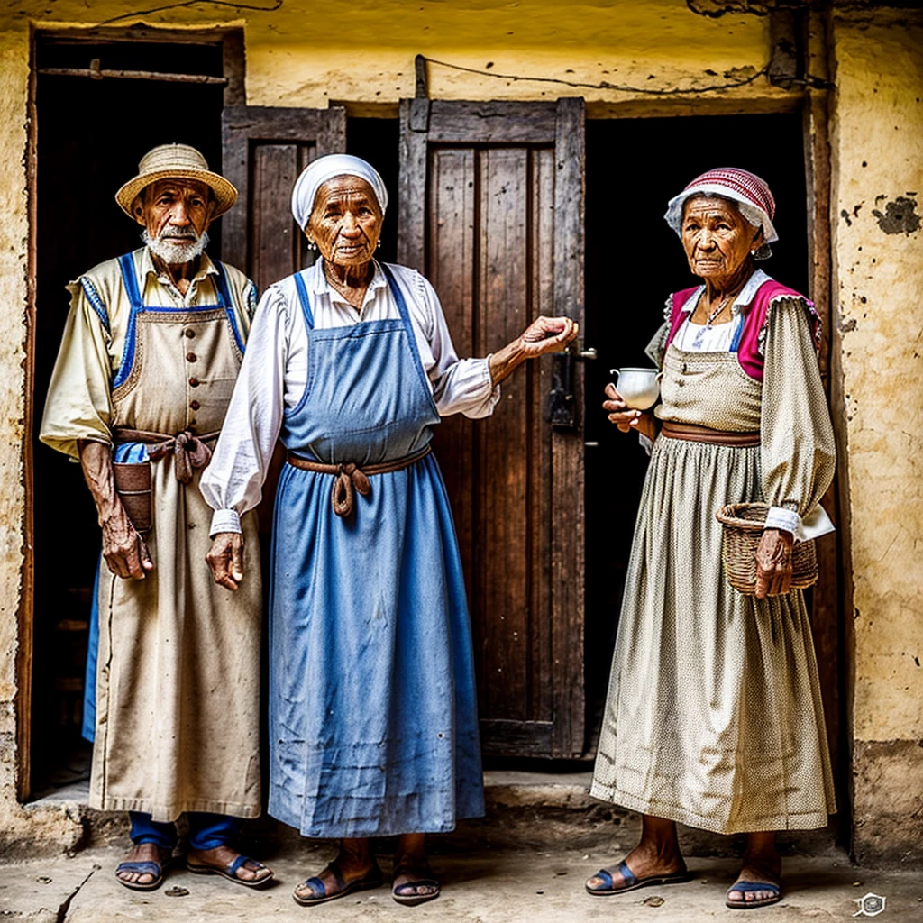 An elderly peasant woman runs a canteen and her elderly peasant husband estilo colombiano 
