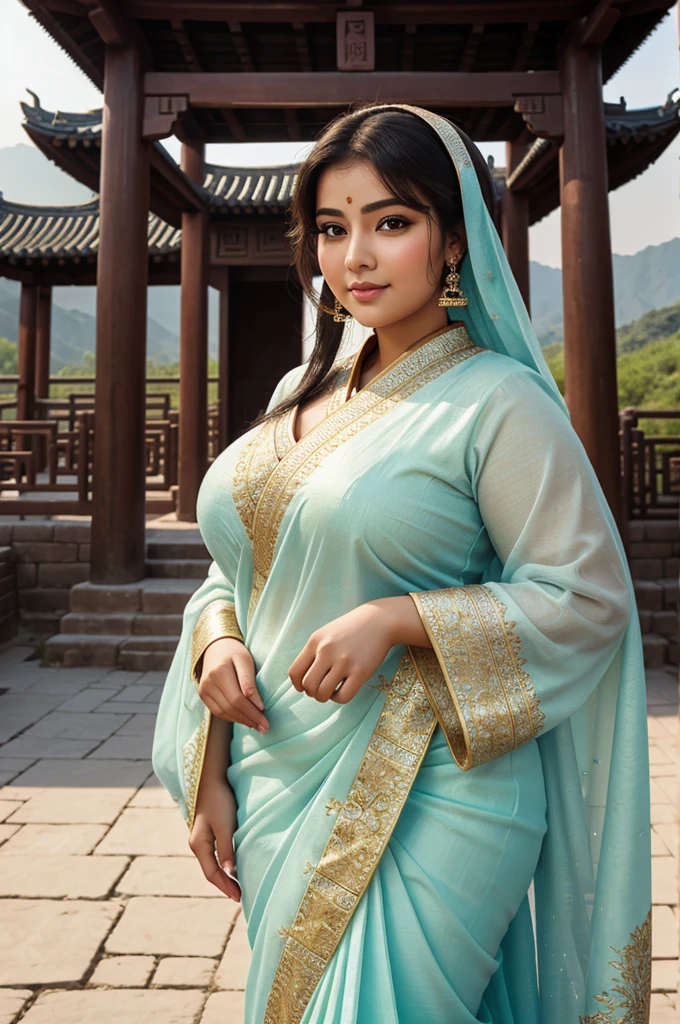 1 Heavenly beautiful and goddess beauty cute and sweet looking face Arabian female in front of Hongcun Ancient Village – Huangshan, China, Heavenly beautiful Overweight, Heavenly beautiful Extremely fat, Heavenly beautiful and attractive Chubby figure , Heavenly beautiful looking and eye catching luxury style Patola Sarees , reaching out, Heavenly beautiful Arabian woman, 16k, High resolution, masterpiece, highest quality, fine skin, outside view, Realistic Photograph, close up face view