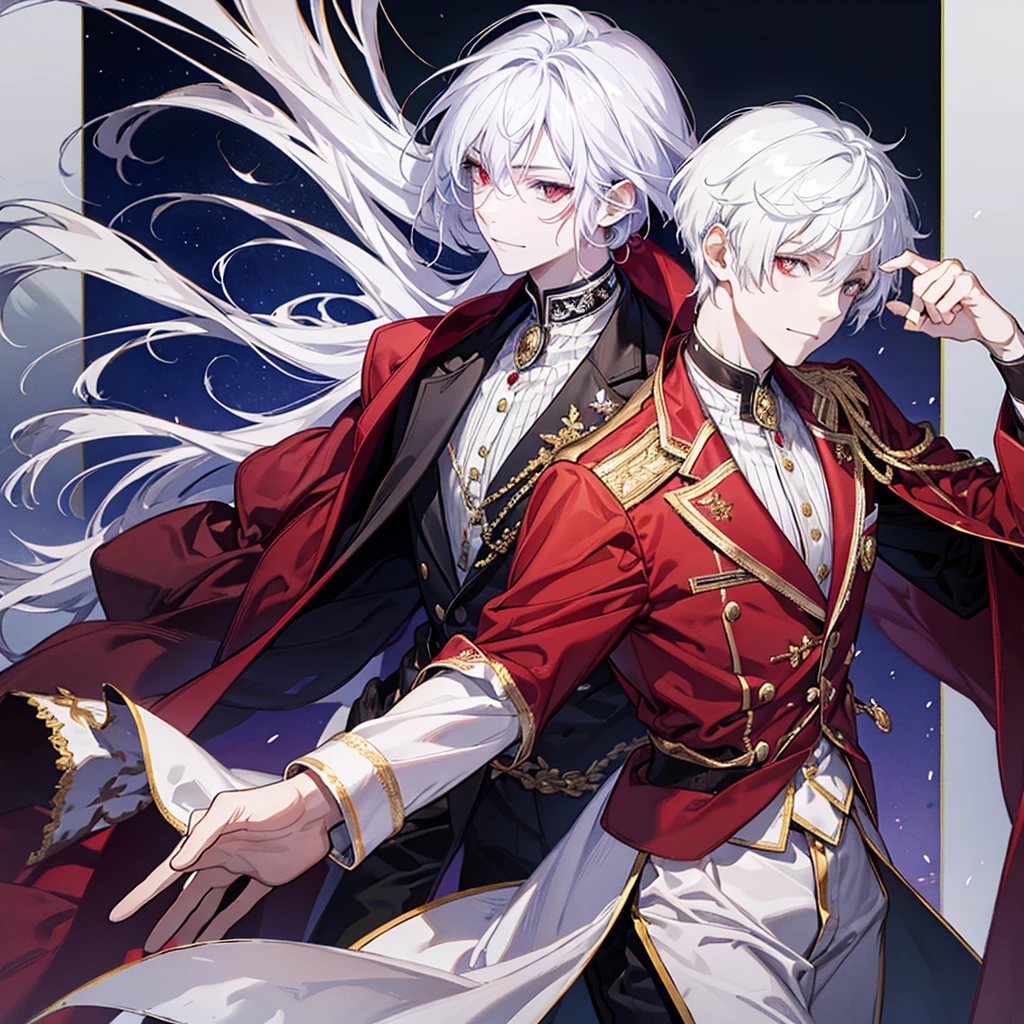 Acat boy, with white hair, red eyes, smile, photo pose