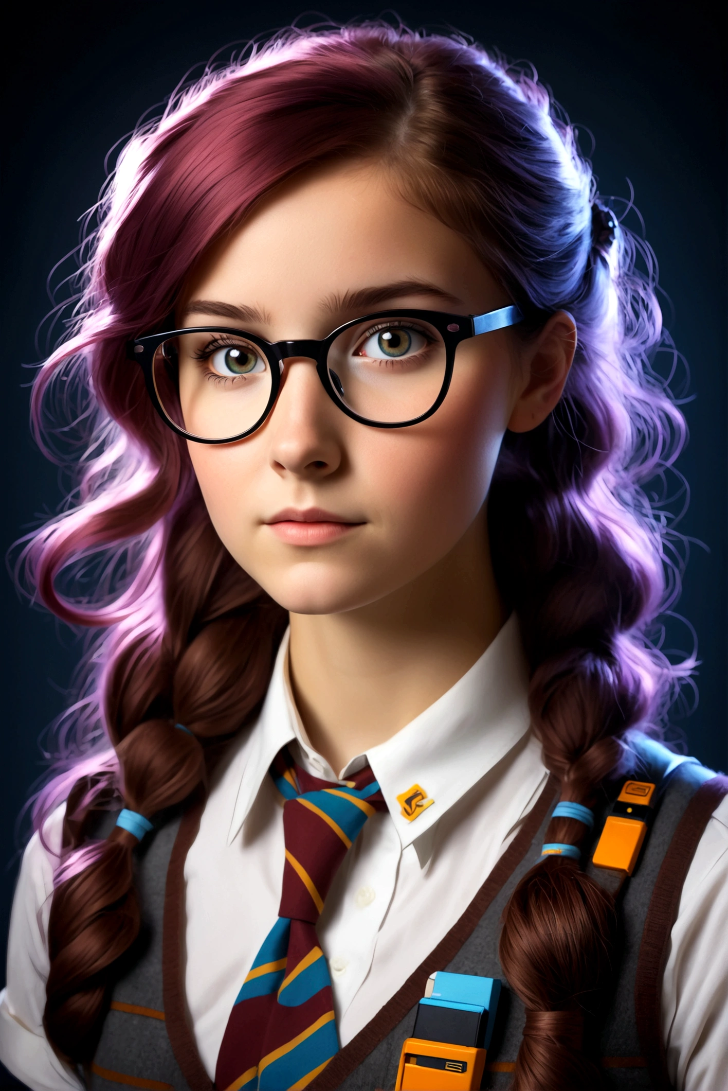 Create an image of a real nerd girl, like really really nerdy, the nerdiest the better,
