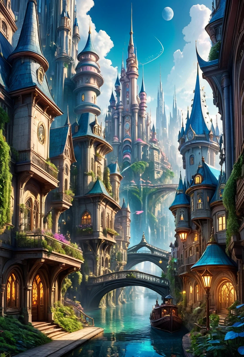 A beautiful jaw dropping city that is mash up of fairy tale and scifi. Has the feel of a fairy tale but with scifi details seemlessly blended in.

