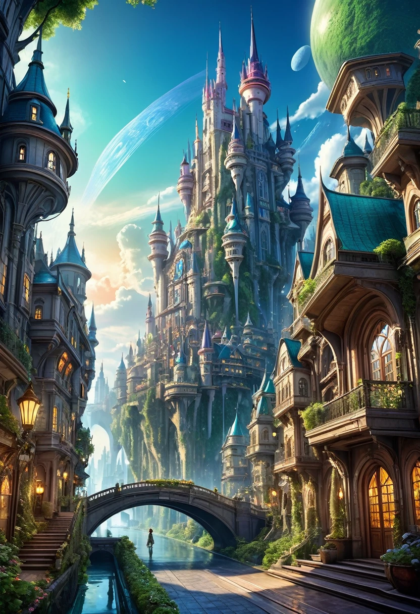 A beautiful jaw dropping city that is mash up of fairy tale and scifi. Has the feel of a fairy tale but with scifi details seemlessly blended in.