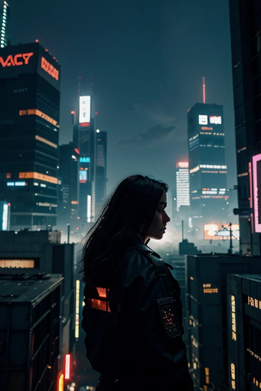 cyberpunk background with a view from below