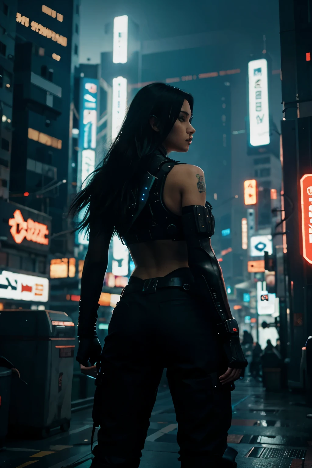 cyberpunk background with a view from below
