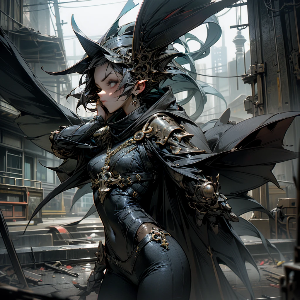 1 girl, attractive body in sexy clothes, gothic, wearing punk attire, destroyed city, in a mortal battle, solo, masterpiece, flawless, no anomalies, photorealistic, 8k, high quality, dramatic lighting, moody atmosphere, dark colors, gritty urban environment, hyper detailed, cinematic composition, dynamic pose, intense expression, corpo sem anomalias dois braços e mãos sem anomalias duas pernas sem anomaloas forma corporal sem anomalia na personagem