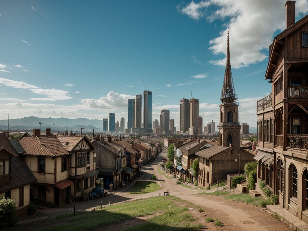 Steampunk city with land view by WAS-Steampunk