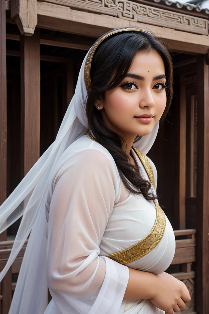 1 Heavenly beautiful and goddess beauty cute and sweet looking face Arabian female in front of Hongcun Ancient Village – Huangshan, China, Heavenly beautiful Overweight, Heavenly beautiful Extremely fat, Heavenly beautiful and attractive Chubby figure , Heavenly beautiful looking and eye catching luxury style Patola Sarees , reaching out, Heavenly beautiful Arabian woman, 16k, High resolution, masterpiece, highest quality, fine skin, outside view, Realistic Photograph, close up face view