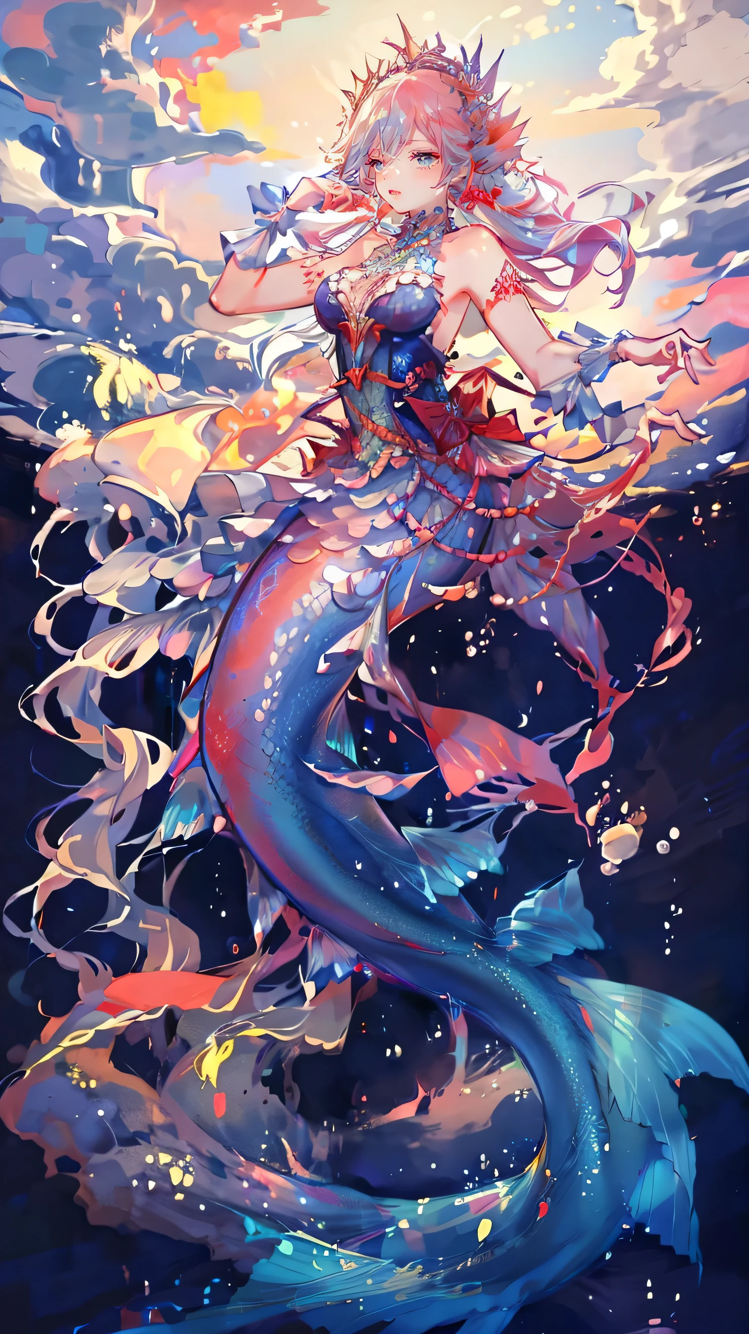 Girl, long hair, full body, todoroki shoto, my hero academia, mermaid, mermaid ears, underwater, beautiful senary