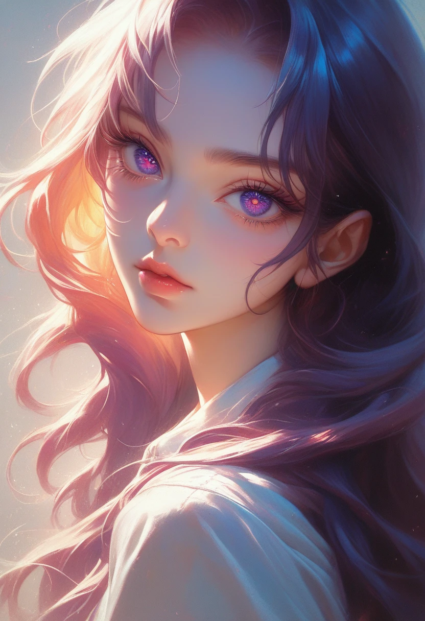 a anime girl with long hair and purple eyes, colorized photo by Rei Kamoi, trending on pixiv, remodernism, official art, ultra detailed, anime, beautiful detailed eyes, beautiful detailed lips, extremely detailed face, long eyelashes, portrait, digital painting, vibrant colors, warm lighting, cinematic composition, photorealistic, high quality, masterpiece, hyper detailed, 8k, best quality