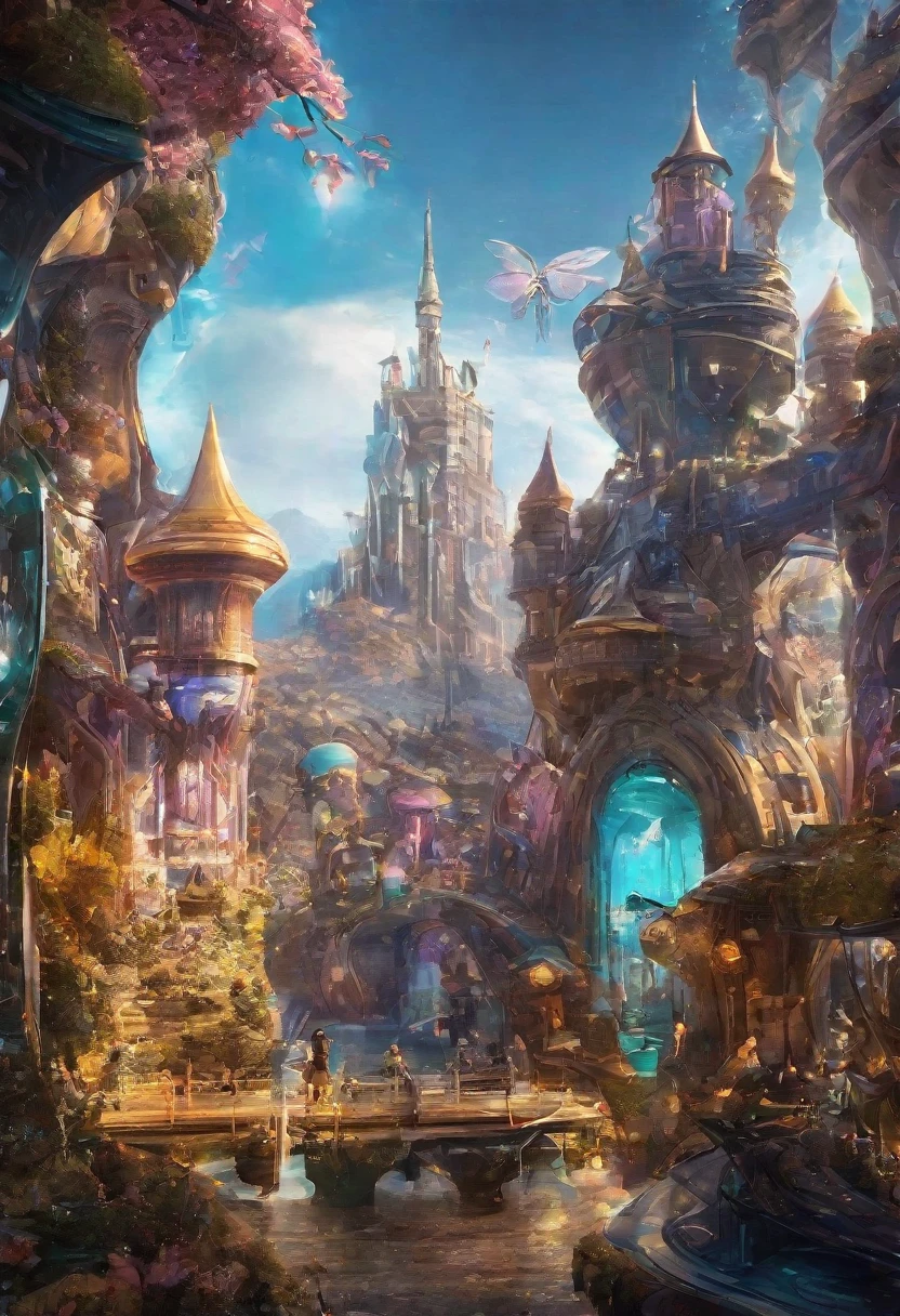 A beautiful jaw dropping city that is mash up of fairy tale and scifi. Has the feel of a fairy tale but with scifi details seemlessly blended in.