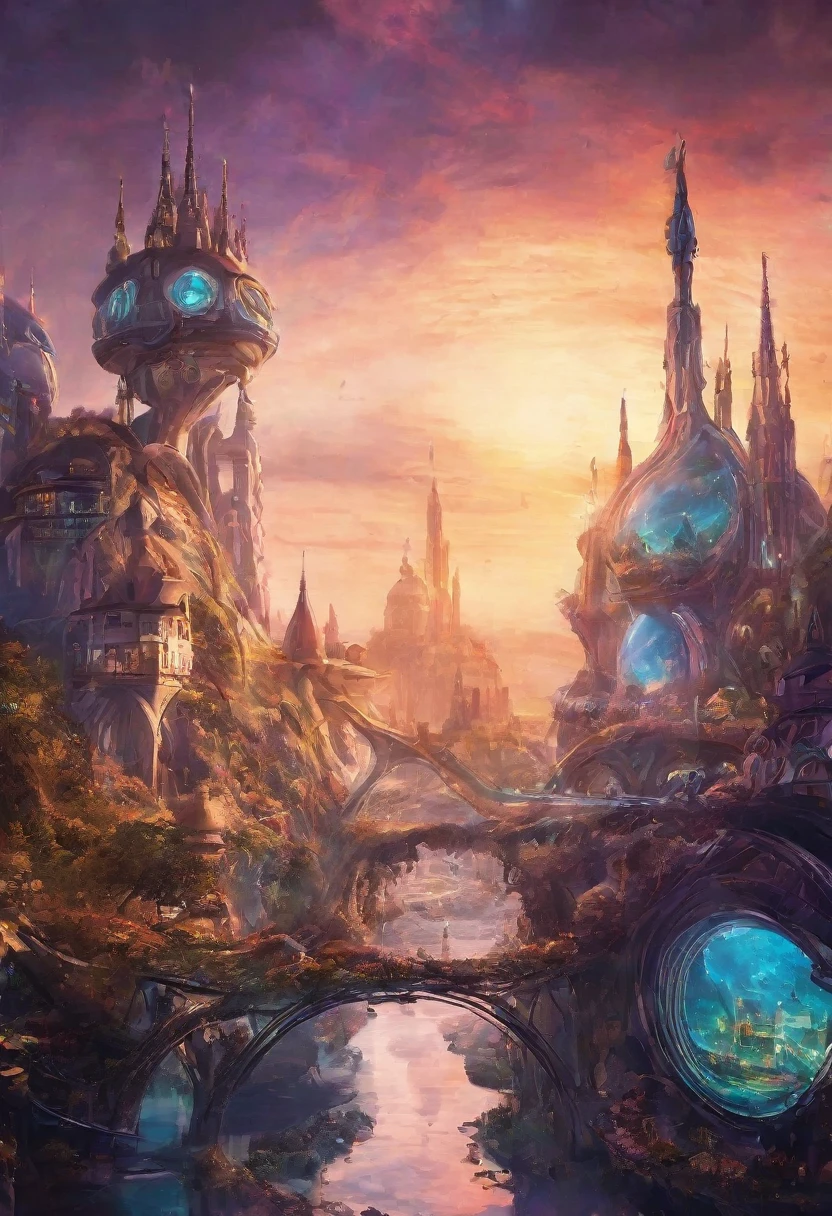 A beautiful jaw dropping city that is mash up of fairy tale and scifi. Has the feel of a fairy tale but with scifi details seemlessly blended in.
