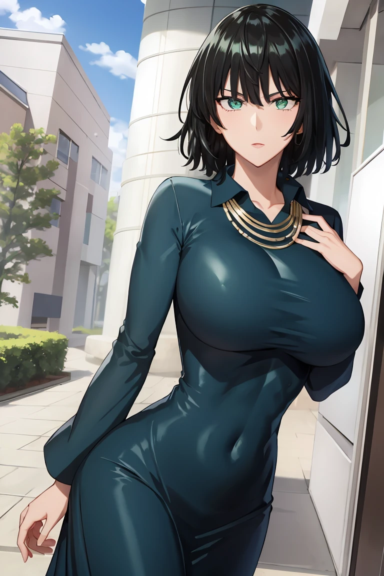 fubuki, fubuki, Black hair, (Green eyes:1.2), Short hair,Large breasts，cleavage，(((((naked))))), High collar, jewelry, necklace, cropped shoulders, tight fit clothes, tightly dress,,
BREAK outdoors, City,
BREAK looking at viewer, Break (Masterpiece:1.2), Best quality, high resolution, Unity 8k wallpaper, (illustration:0.8), (Beautiful detailed eyes:1.6), Extremely detailed face, Perfect lighting, Extremely detailed CG, (Perfect hands, Perfect anatomy),